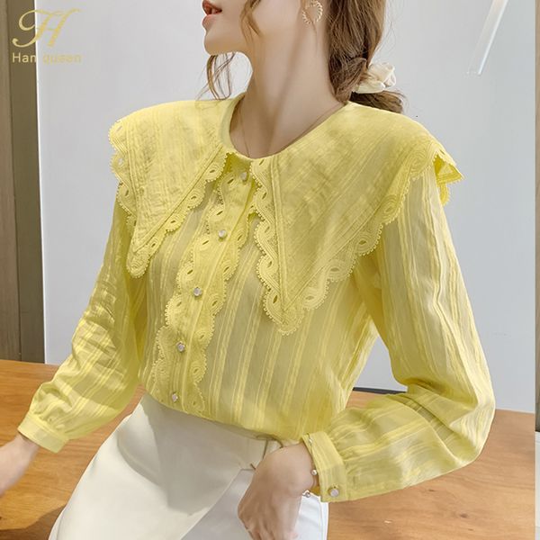 

women's blouses shirts h han queen korean shirt female blouse long sleeve work casual chiffon blouses simple basic women's office, White