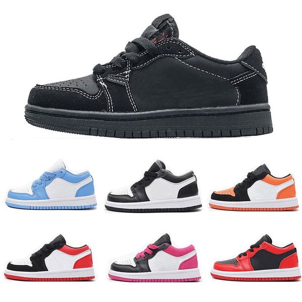

jumpman 1 kids low basketball shoes boy girl shoes game royal obsidian chicago bred sneakers mid multi-color tie-dye outdoor athletic walkin, Black
