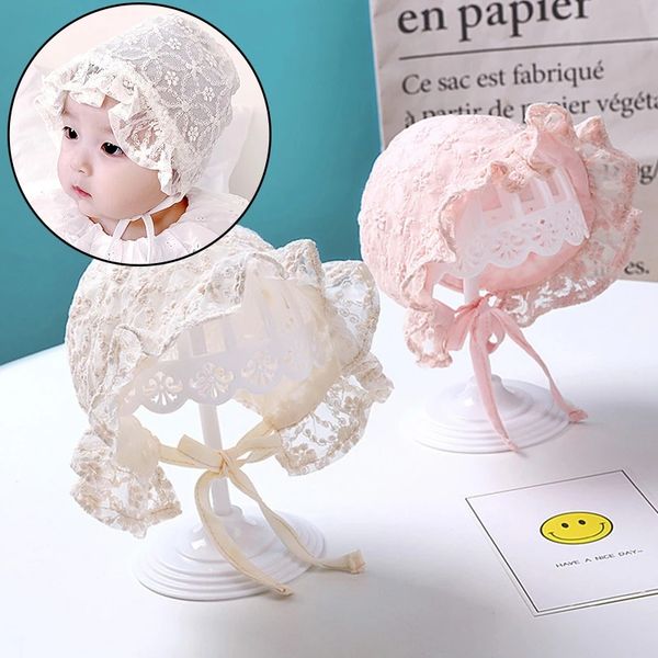 

new summer lace flower hat cap newborn baby hat cap princess baby girl infant bonnet cap toddler sunscreen hat pgraphy props, Yellow