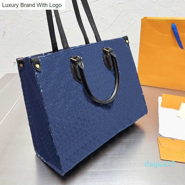 

l bag handbags denim handbag tote shopping bag shoulder bags leather strap handle white letter pattern large capacity pocket founder modelin, Black