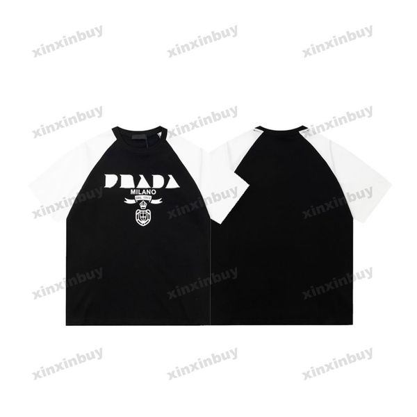 

xinxinbuy men designer tee t shirt 23ss panelled letter milan short sleeve cotton women black white gray green xs-2xl, Black;brown