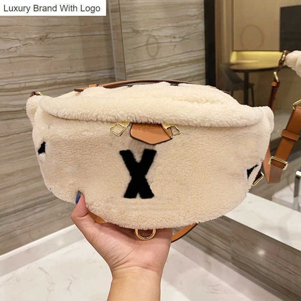 

l bag handbags designer women teddy terry fanny chest pack bag france paris luxury brand l lambswool plush printed crossbody waist handbags, Black