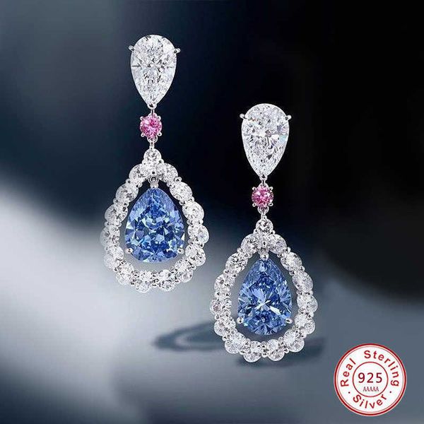 

charm luxury female blue/pink water drop earrings fashion sterling plate zircon stone earrings long tassel earrings for women l230309, Golden