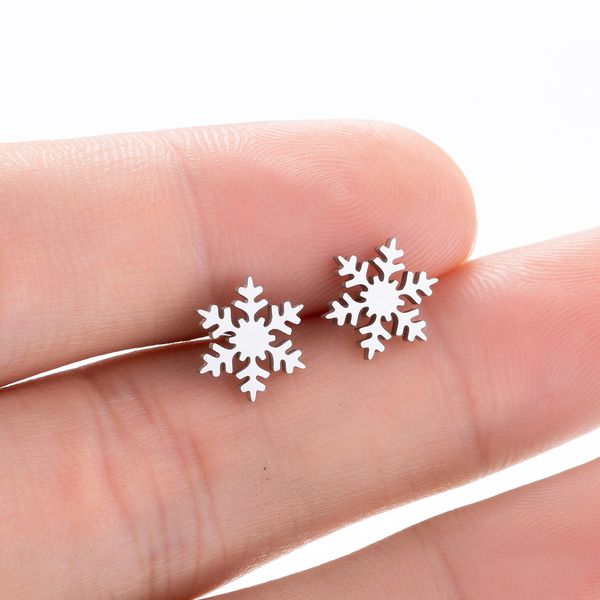 

wholesale trendy stainless steel snowflake stud earring snowflake earrings for women mens party jewelry gifts birthday small studs, Golden;silver