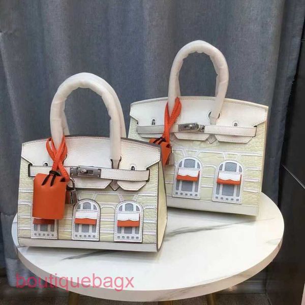 

designer h ermess brikiss bags online shop 2023 new h family palm print with crocodile skin color matching small house bag fashion portable