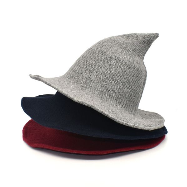

wide brim hats bucket wizard winter warm for women pointed basin hat halloween wool knitting fisherman maxsiti u 230309, Blue;gray