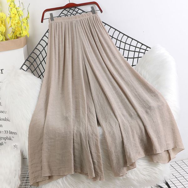 

women's pants capris lucyever solid cotton linen pants for women solid color elastic waist casual wide leg trousers vintage loose summe, Black;white