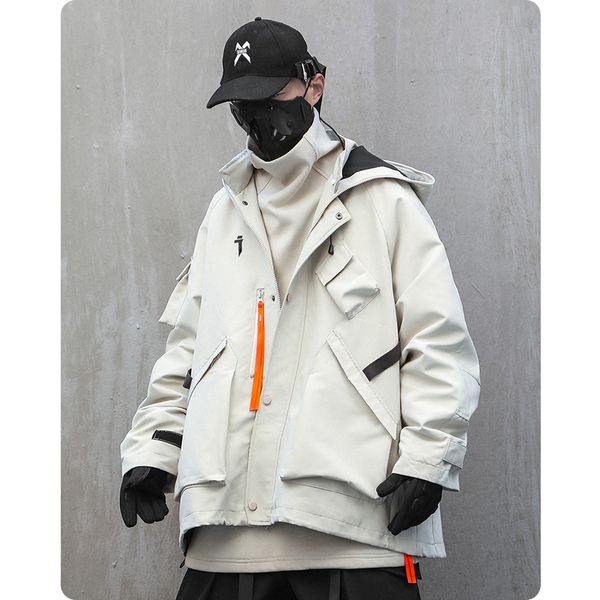

men's jackets functional style stand collar hooded stormsuit loose retro highstreet men's clothes harajuku oversize streetwear lov, Black;brown
