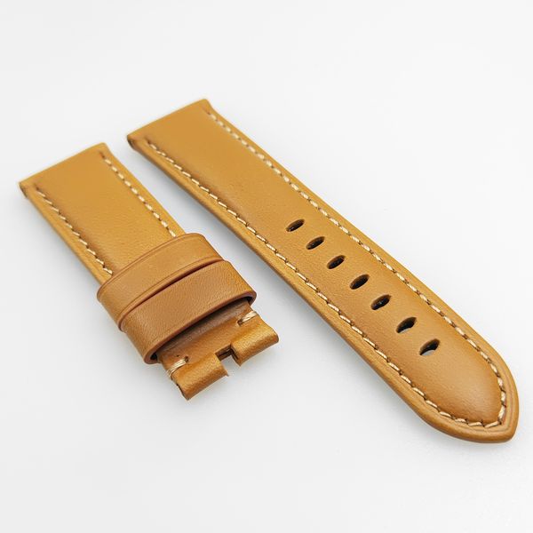 

24 mm yellow waxy calf leather watch band strap fit for pam pam 111 wirst watch, Black;brown