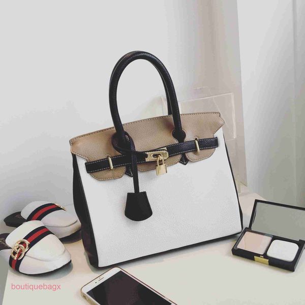 

designer h ermess brikiss bags online shop handbag women's 2023 new lychee magazine with color contrast single-shoulder portable