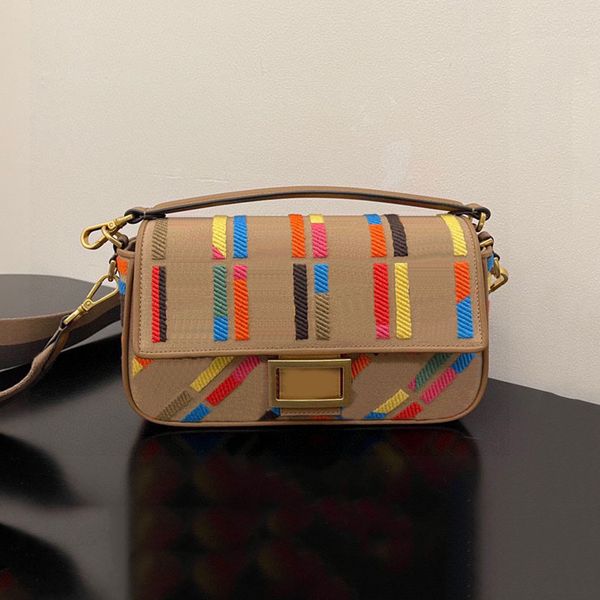 

rainbow embroidery baguette bag cross body handbags shoulder bags underarm flip lid canvas hobo shopping women handbag purse removable strap