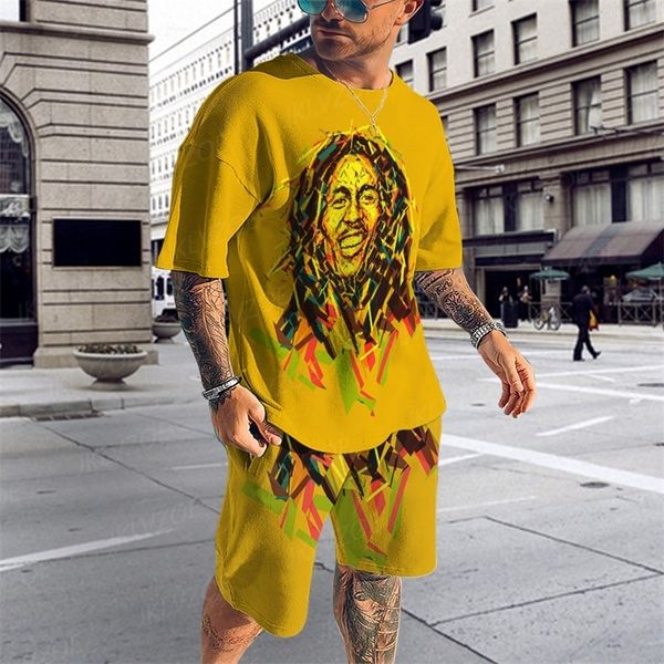 

men s polos summer daily tshirt set 3d printing shorts 2 pieces bob oversized breathable handsome quick dry sportswear 230308, White;black
