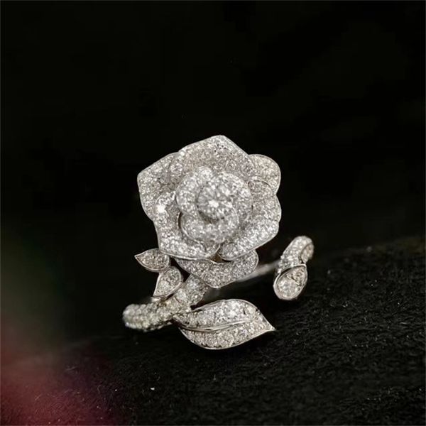 

2023 flower finger ring aaaaa zircon 925 sterling silver engagement wedding band rings for women men birthday party jewelry gift, Slivery;golden