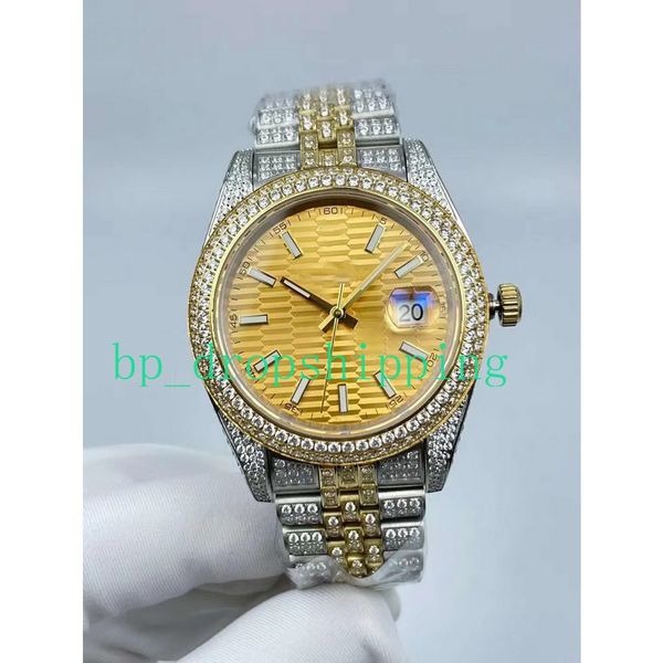 

2023 men's fashion watch 36mm/41mm full diamond ice gold luxury sapphire glass jubilee luminous green automatic movement christmas prem, Slivery;brown