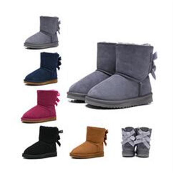

luxury kids boots wgg australian classic snow designer boots girl boy children bailey bow shoes ankle winter booties 26-35 keep wa242y, Black