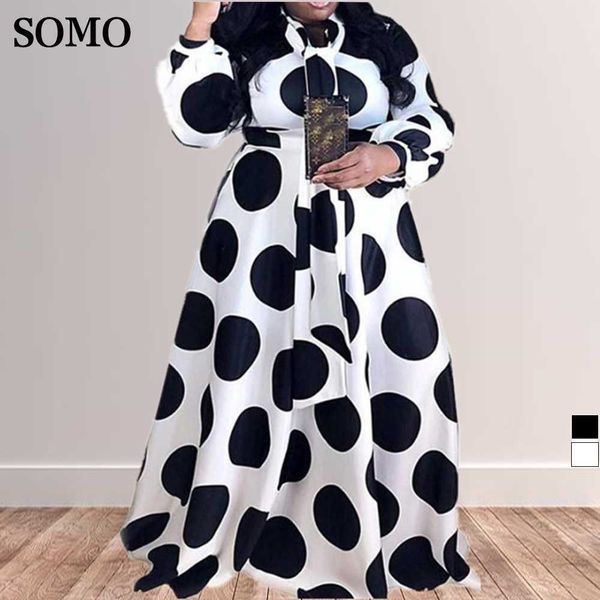 

plus size dresses clothing women boho long maxi 5xl casual dots bow elegant ladies big shirt wholesale dropshipping 230307, Black