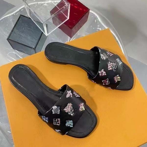 

superior quality designer sandals womens slippers open toe genuine leather colour printing wide-band vamp ridged outdoor shoes size 35-42 wi, Black