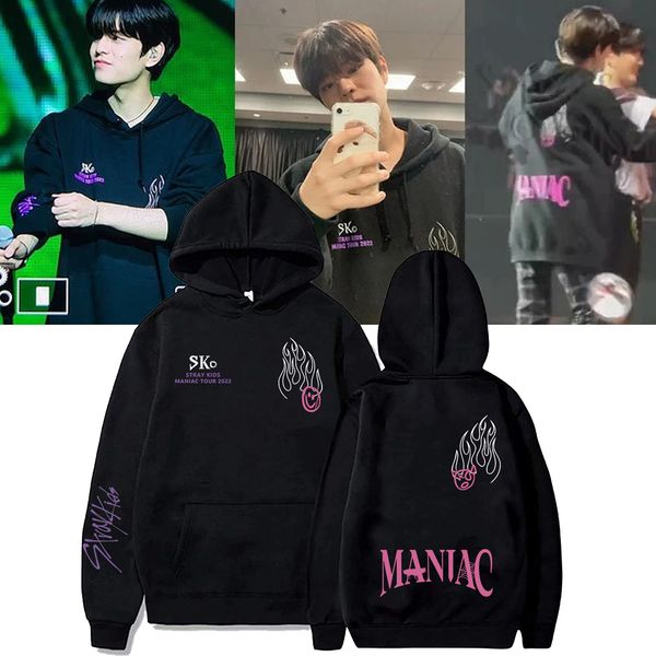 

men's hoodies sweatshirts stray kids maniac skz world tour hoodie kpop for men women sudaderas clothes 230309, Black
