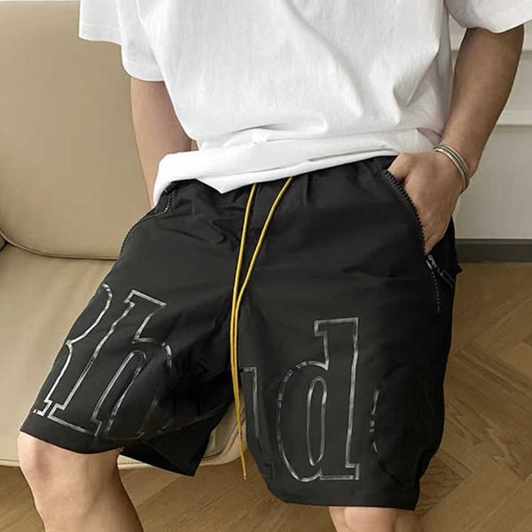 

2023s men shorts men's rhude letter print american high street hip-hop loose versatile casual sports drawstring beach pants fashion, White;black
