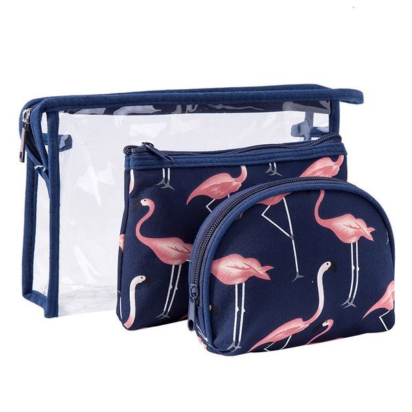 

cosmetic bags cases pvc waterproof transparent storage set flamingo prints lady 3pcs travel makeup wash 230309