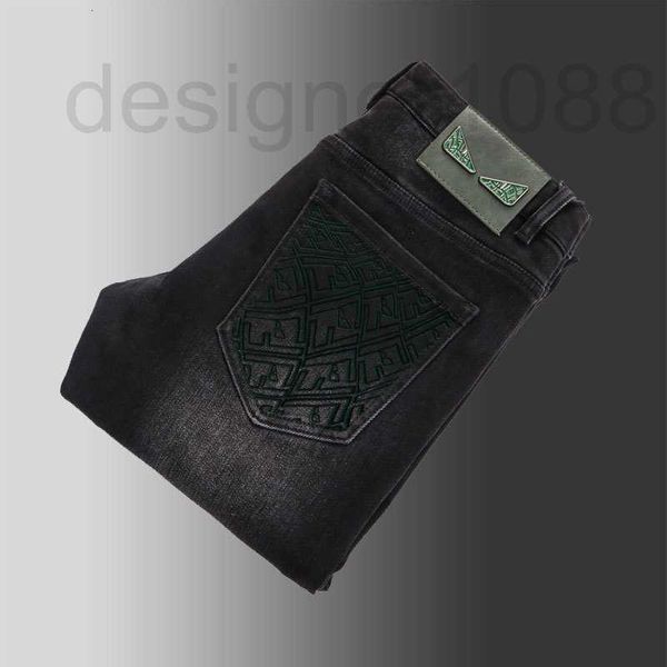 

designer autumn and winter new fashion brand wash dark grey little monster thick black jeans men's slim fit pants 858 vexu, Blue