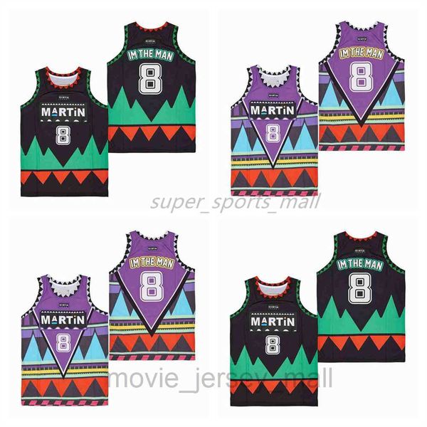 

movie basketball jerseys 8# martin tribal satin jersey, Black;red