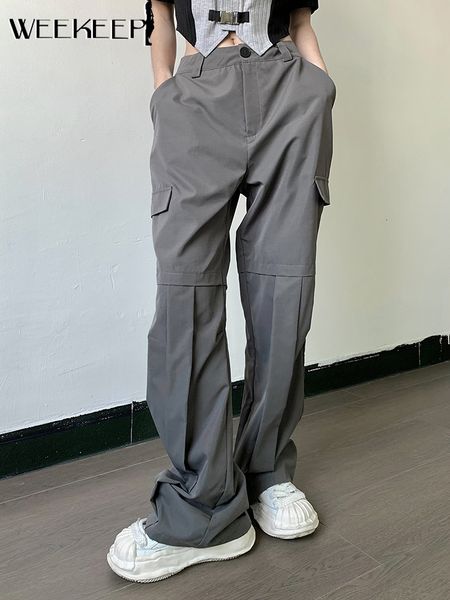 

women's pants capris weekeep pocket cargo pants high waist baggy streetwear casual pants aesthetic y2k basic trousers korean fashion ha, Black;white