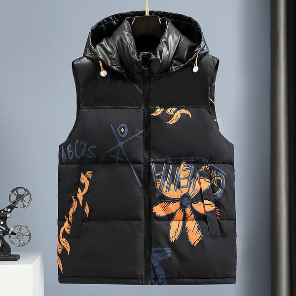 

men's vests winter men vest coat fashion print ultralight sleeveless puffer jackets 100 polyester ultra warm colete masculino 230309, Black;white