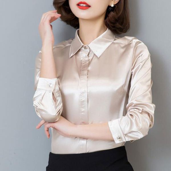 

women's blouses shirts s-xxxl women fashion silk satin blouse button ladies rayon blouse shirt casual office white black blue long slee