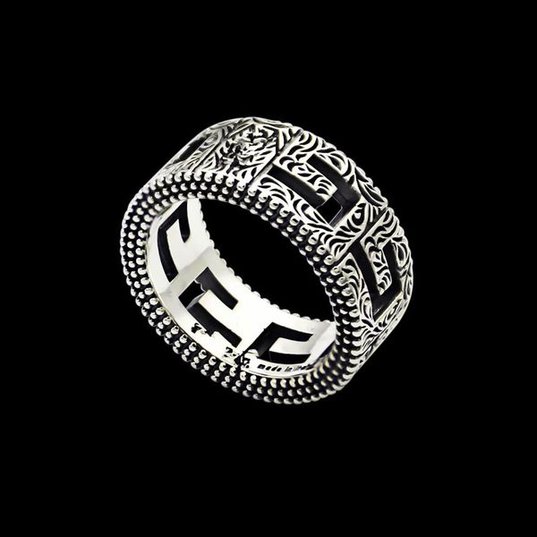 

new arrival retro style lady titanium steel carved floral designs g letter wedding engagement rings size6 - 9286p, Golden;silver