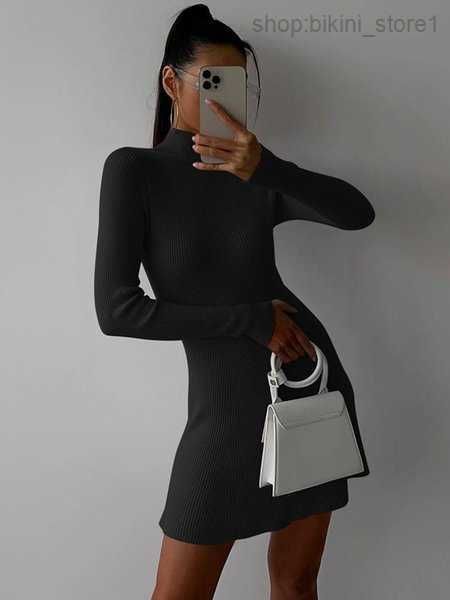 

dresses knit high neck skims mini dress long sleeve women autumn winter white elegant fashion office lady dresscasual dr 1 e29u, Black;gray