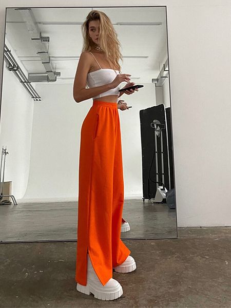 

women's pants capris spring summer loose wide leg pants women solid casual y2k fashion long trousers lady chic split high waist sweatpa, Black;white