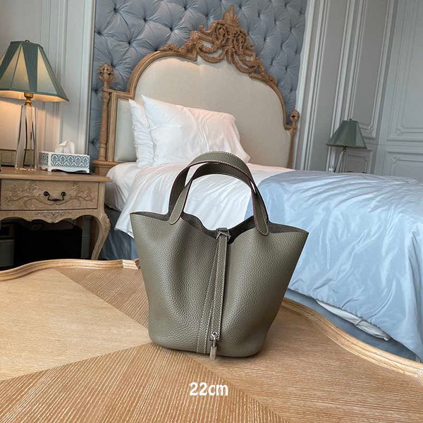 

designer original herms classic genuine leather vegetable basket head cover leather bucket bag soft fashion open pocket pure women's