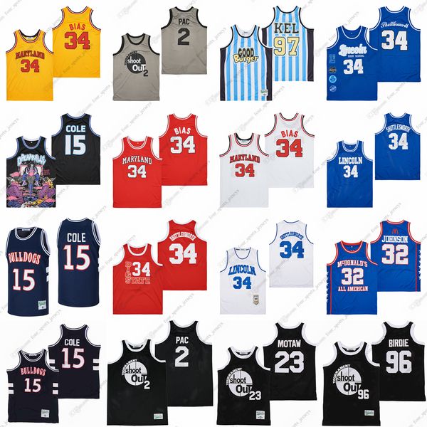 

movie version basketball jersey 34 big state shuttlesworth kel 15 cole terry len bias 32 magic johnson shoot out 2 pac customize any diy jer, Black
