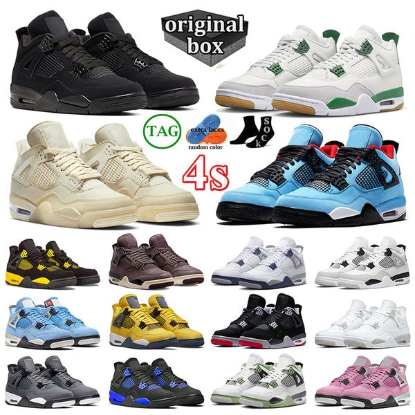

with box jorde 4s basketball shoes j4 jumpman pine green mens womens black cat jordens 4 retro trainers jordas 4s military black off whites