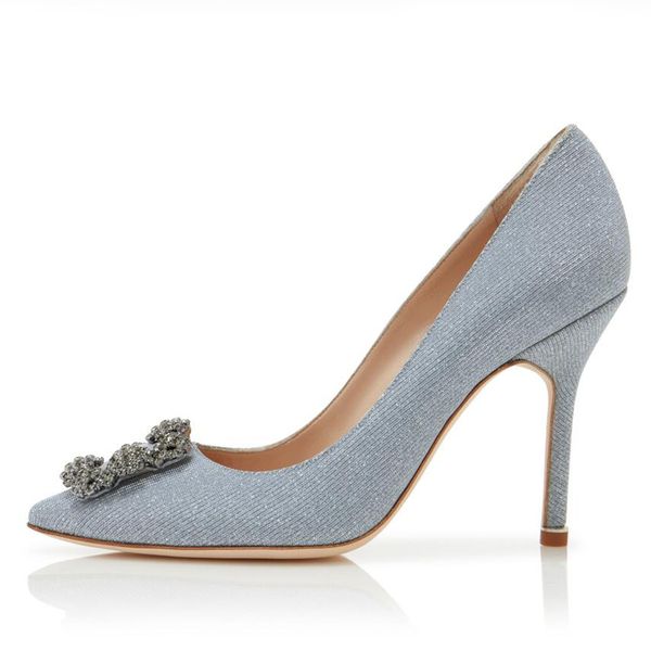 

fashion women sandals pumps hangisi glitter 105 mm silver dark light gold glitter fabric jewel buckle pump italy summer pointed toe designer, Black