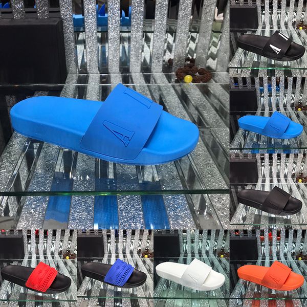 

2023 summer slippers pool slide debossed letters bandana chain designer slides for men women flat rubber beach shoes sliders pantoufle size, Black