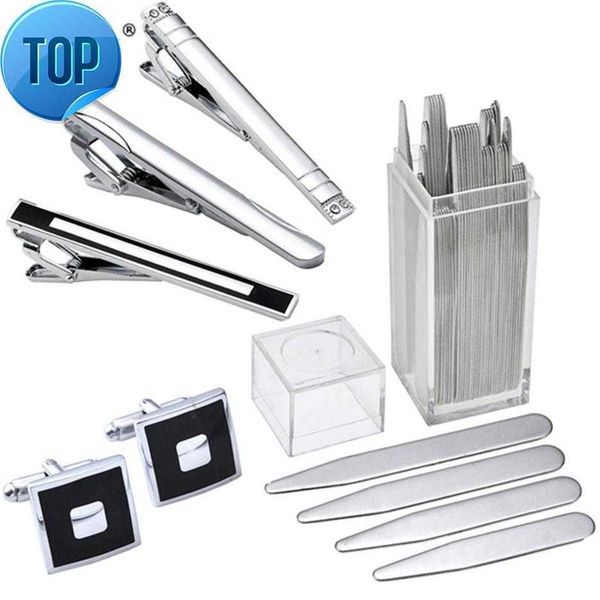 

ayliss 1 set stainless steel cuff link tie clip metal collar stays shirt inserts gift for business men bf father pince cravate293m, Silver