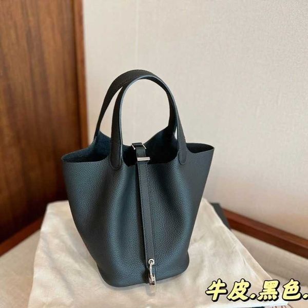

designer original herms h home vegetable basket handbag layer cowhide with silk scarf bucket bag women's litchi pattern fashion versati