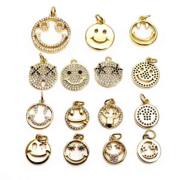

smiling face small pendant wacky memes charms micro zircon gold plated swallow tongue pendant diy earrings necklace accessories, Silver