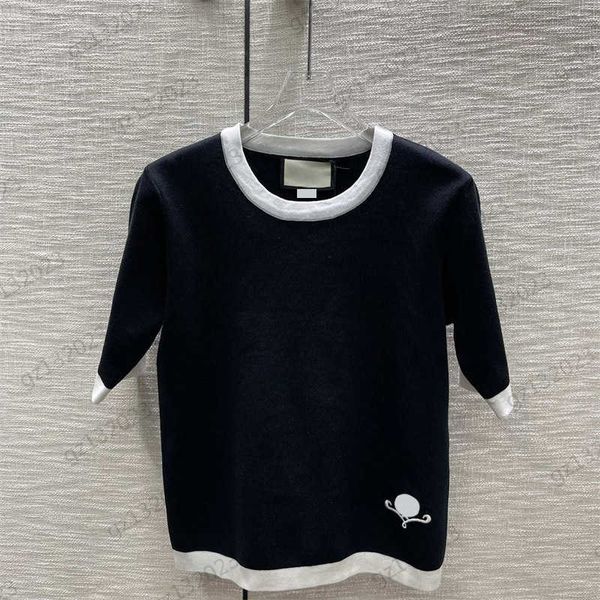 

luxury womens t-shirts stitching thread round neck short sleeve pullover t-shirt hem embroidery design casual joker women t-shirts graphic, White