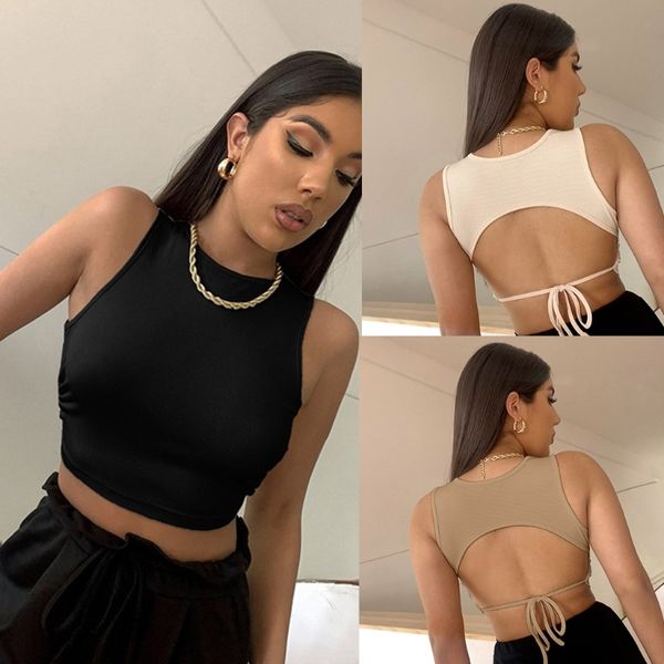 

summer backless tank women sleeveless vest quality y2k knitted camis, White