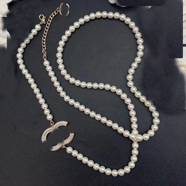 

18k gold plated long pearl necklaces choker letter pendant statement luxury womens necklace wedding jewelry accessories, Silver