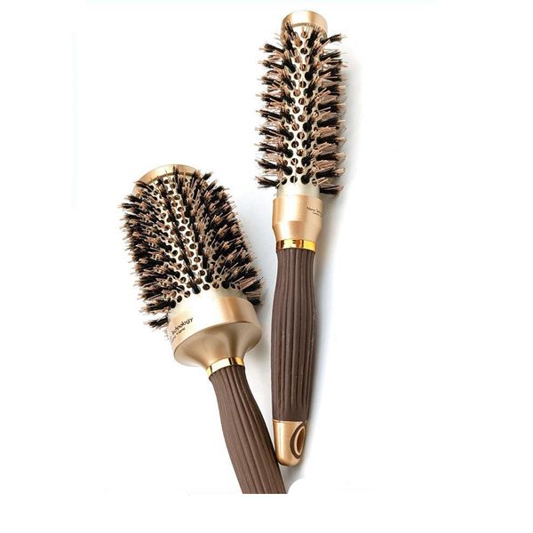 

hair styling hair brush nylon comb cylinder curly hair rolling comb thermal aluminum tube round barrel hair comb salon tool, Silver