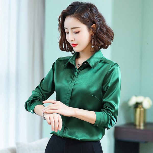 

women's blouses shirts tingyili green pink satin blouse spring summer women blouse shirts korean elegant office ladies long sleeve 230, White