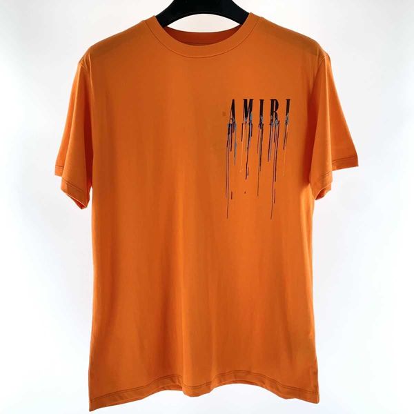 

t-shirts ammri tee shirts fluid letter print loose casual round neck orange short sleeve t-shirt men women fashion designer brand niche ins, White;black
