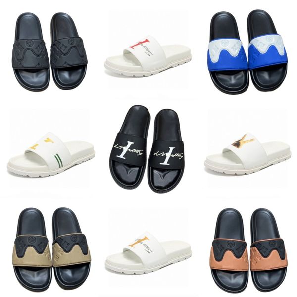 

classic men slippers luxury rubber slides letter print beach shoes old flower sandals summer l i ndoor shower room outdoor flip flops waterp, Black