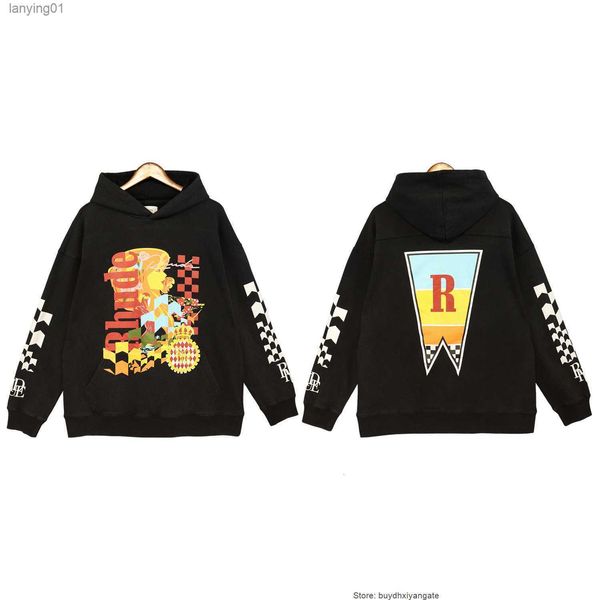

autumn winter men's hoodies rhude black joyride hooded water wash for men