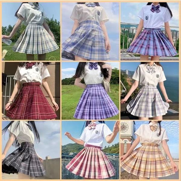 

skirts japanese women jk high waist students school uniform pleated a line mini plaid harajuku preppy 230309, Black