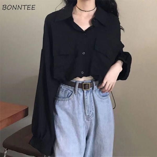 

women's blouses shirts blouses women black 2xl spring daily ulzzang shirt elegant trendy all-match pockets leisure solid simple loose 2, White